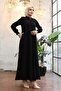 Side pocketed full length zippered elastic sleeve robe - black - 3