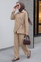Cross-Buttoned, Side-Tied Wool Effect Suit - Mink - 3