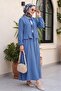 Lace-Up Front, Elasticated Sleeve Skirt Suit -Indigo - 5