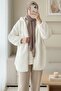 Hooded Zippered Kangaroo Pocket Lined Plush Coat - Ecru