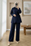 Cross-Buttoned, Side-Tied Wool Effect Suit - Navy