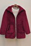 Double Pocket Zippered Lined Plush Coat - Claret Red