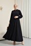 Side pocketed full length zippered elastic sleeve robe - black