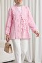 Linen Shirt with Ruffle Front and Sleeves - Pink