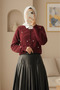 Buttoned Floral Detailed Soft Cardigan - Burgundy
