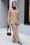Cross-Buttoned, Side-Tied Wool Effect Suit - Mink - 4