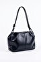 Women's Black Shiny Textured Knot Detailed Large Internal Volume Adjustable Cross Strap Shoulder Bag