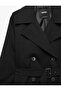 Classic Collar Long Gabardine Trench Coat with Pockets, Belt, and Double Breasted Sleeves - 6