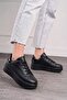 Casual Black Women's Lace-up Light Thick High-Sole Walking Sneakers 065