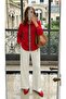 Striped Detailed Scuba Suede Shirt - Red |   F1973 - Red