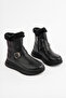 Women's Black Plush Fur Buckle Zippered Winter Boots Thick Sole Casual Boots - 2