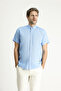 Short Sleeve Slim Fit Slim Fit Patterned Sports Linen Blended Shirt - 3