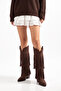Brown Matte Suede Tasseled Buckle Western Cowboy Boots - 6