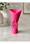 15 cm Pink Plastic Dry Flower Vase – Decorative Flower Presentation Container with Bow - Gift Bow Vase - 3