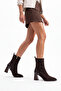 Women's Pointed Toe Thick-Heeled Dark Brown Heeled Boots Esvon Brown Suede - 4