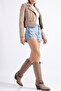 Mink Camel Matte Suede Chain Buckle Trok Detail Pointed Toe Western Cowboy Boots - 5
