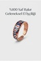 Blue Red Flower Pattern Adjustable Copper Ring