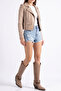 Mink Camel Matte Suede Chain Buckle Trok Detail Pointed Toe Western Cowboy Boots - 6