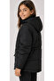 Girl's Black Coat with Detachable Hood, Zipper Closure, Drawstring Waist, Plush Lining Inside - 4