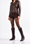 Bitter Brown Matte Leather Metal Toe Cap Below the Knee Staple Belt Detail Western Cowboy Boots - 7