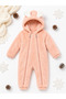 Sweet Rabbit Ears Double Zippered Welsoft Baby Jumpsuit Hooded Plush Winter Unisex Jumpsuit - 2