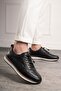 Casual Men's Black Shoes Inside and Outside Genuine Leather Rubber Laced White Sole Comfort Sneaker 5080