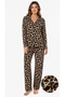 Women's seasonal suede long sleeve open leopard print pajama set