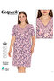 Women's Plus Size Floral Patterned Lace Collar Viscose Nightgown 13641