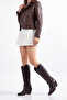 Bitter Brown Matte Leather Metal Toe Cap Below the Knee Staple Belt Detail Western Cowboy Boots - 7