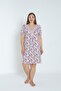 Women's Plus Size Floral Patterned Lace Collar Viscose Nightgown 13641 - 3