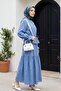 Buttoned Front, Elastic Sleeves, Tunnel Lacing, Linen Look Suit - Blue - 4
