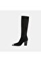 Women's Black Thick Heeled Stretch Boots - 3