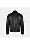 Men's Black Shirt Collar Leather Jacket - 2