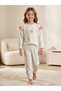 Girl's Printed Combed Cotton 2-Piece Pajama Set Beige - 2