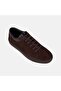 Men's Dark Brown Lace-Up Crocodile Print Suede Sneakers - 7