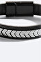 Men's Black Leather Hematite Stone Bracelet B009618 - 3