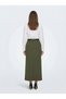 Apsen Women's Khaki Seasonal Closed Slit Detailed Belted Skirt 1580-95 - 3