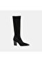 Women's Black Thick Heeled Stretch Boots - 2