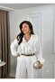 Women's V-Neck Organic Fabric Transparent Buttoned Ruffle Blouse - 2