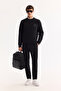 Men's Black Crew Neck Cotton Bi-Stretch Basic Regular Fit Sweatshirt A52Y1328 - 6