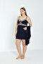 Women's Plus Size Viscose Fabric Lace Detailed Nightgown / Navy Blue - - B 16208 - 5
