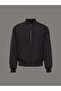 Men's Round Neck Regular Fit Double Pocket Black Coat