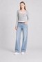 Women's Snow Melange Boat Neck T-Shirt with Snap Detail Camisole Blouse
