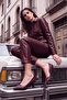 Burgundy Color Animal Patterned Low Heel Shoes - 7