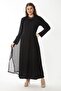 Women's Large Size Black Outer Mesh Inner Dress Double Dress 65N37033