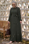 Crepe Elastic Khaki Dress - 3