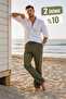 Men's Khaki Linen Mixed Relaxed Fit Trousers Comfortable Cut