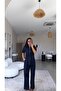 Navy Blue Zipper Detailed Jean Jumpsuit - 5