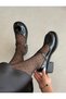 Nora Short Heeled Ankle Detailed Women's Loafer with Gold Accessories - Black Patent Leather - 3