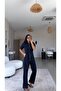 Navy Blue Zipper Detailed Jean Jumpsuit